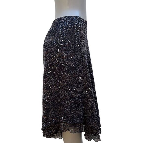 Vtg Worth Evening Midi Skirt Size 6 Brown Sequin 100% silk Asymmetrical Layered - Picture 4 of 16